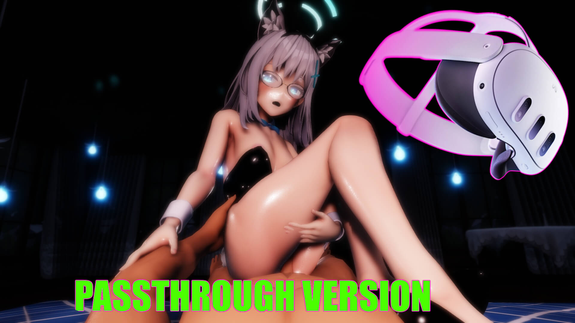 Shiroko in lingerie engages in a POV passthrough scene within a Blue Archive video game setting, captured in 6K VR.